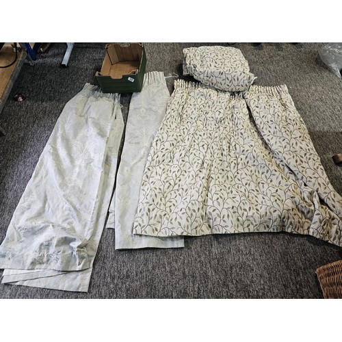 39 - 2x pairs of good quality curtains to include a pair of Dorma pale blue curtains with a floral design... 