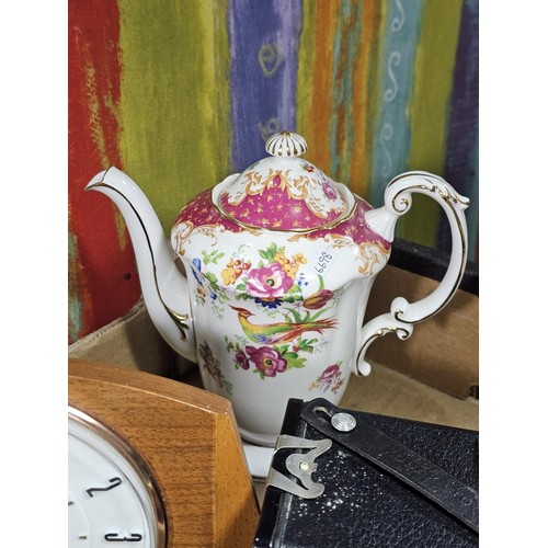 45 - 2x boxes containing a very large collection of collectables to include a vintage mechanical clock, a... 