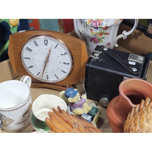 45 - 2x boxes containing a very large collection of collectables to include a vintage mechanical clock, a... 