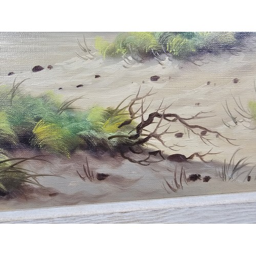 56 - A large original oil on canvas of a beach scene signed A.H Nordbery, the painting has a small hole i... 