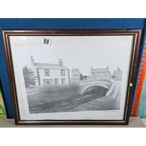 59 - A famed and glazed ltd edition print of a Yorkshire village scene number 383/750, pencil signed by t... 