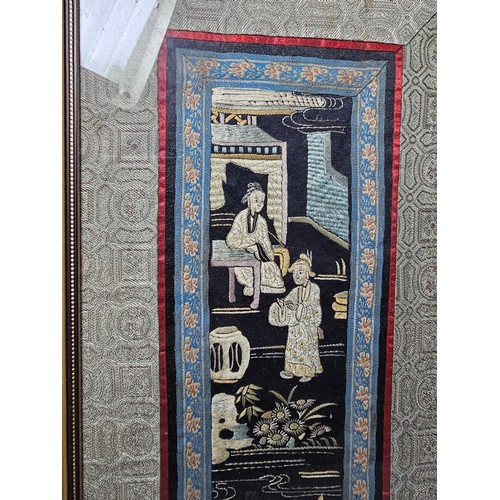 60 - A collection of 5 framed and glazed pictures to include 2 Oriental silks depicting farm scenes, a wa... 