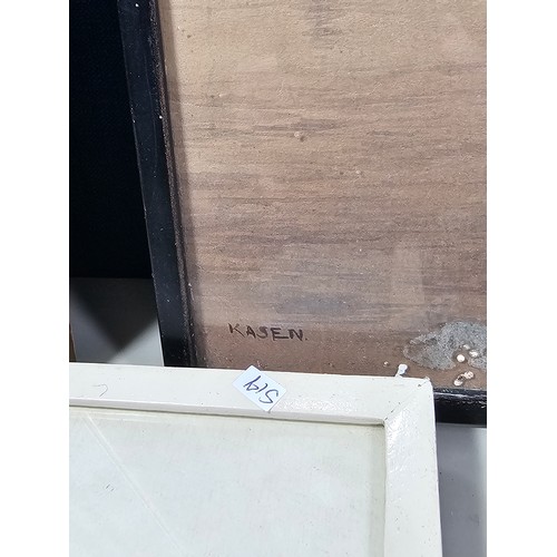 60 - A collection of 5 framed and glazed pictures to include 2 Oriental silks depicting farm scenes, a wa... 