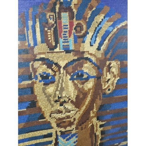 61 - 4x framed and glazed needlework pictures to include a white framed image of purple flowers, a gilt f... 