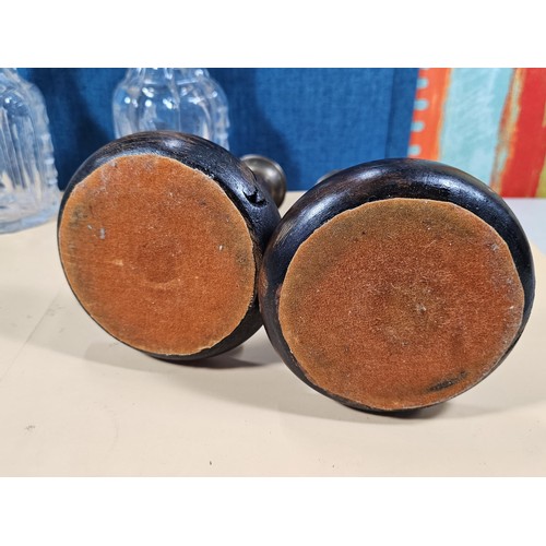 125 - A quantity of collectables to include a pair of barley twist wooden candlesticks and a pair of cut g... 