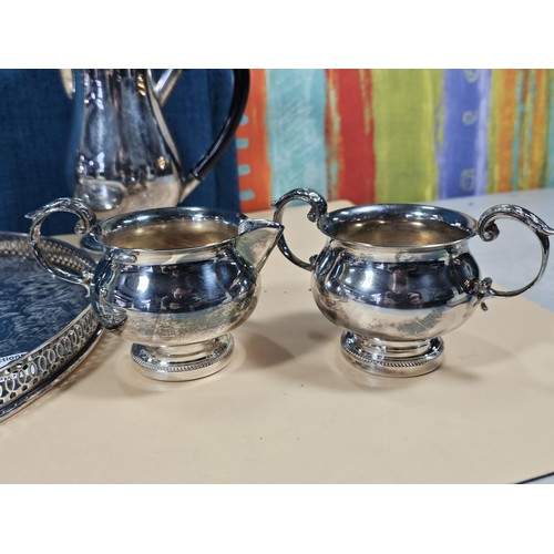 156 - A good quality silver plated Arthur Price teaset consisting of teapot hot water pot, sugar bowl and ... 