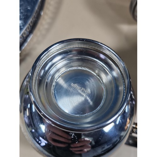 156 - A good quality silver plated Arthur Price teaset consisting of teapot hot water pot, sugar bowl and ... 
