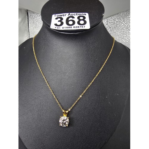 368 - A stunning brand new gold on 925 silver solitaire pendant and necklace set with a large 2ct clear ro... 