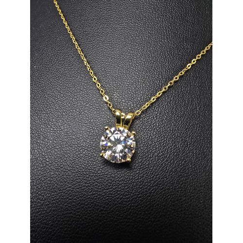 368 - A stunning brand new gold on 925 silver solitaire pendant and necklace set with a large 2ct clear ro... 