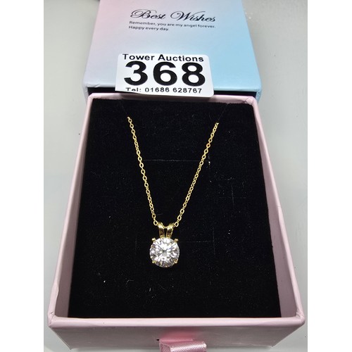 368 - A stunning brand new gold on 925 silver solitaire pendant and necklace set with a large 2ct clear ro... 
