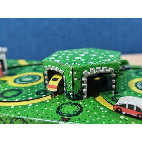 165 - Good quality vintage clockwork tin toy showing vehicles going through tunnels, made by Abtotpacca (U... 