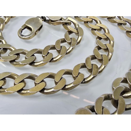 377 - A gold on solid 925 silver heavy and chunky curb link neck chain having a total weigh of exactly 2 t... 
