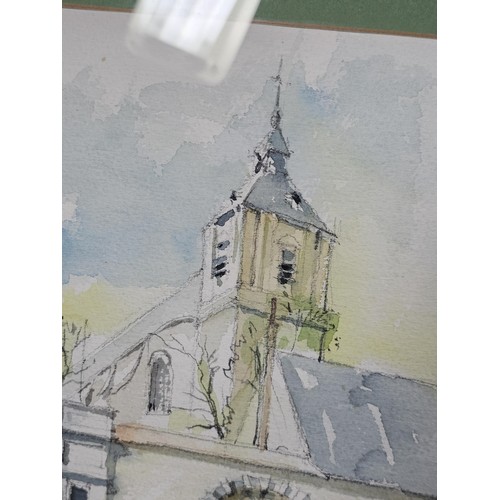 84 - 2x good quality framed and glazed watercolours of street scenes in Bruges, one depicts the entrance ... 