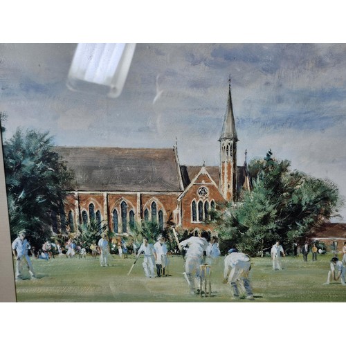 87 - Large framed and glazed limited edition print of Cricketers at Shrewsbury number 540 of 1000, the pr... 