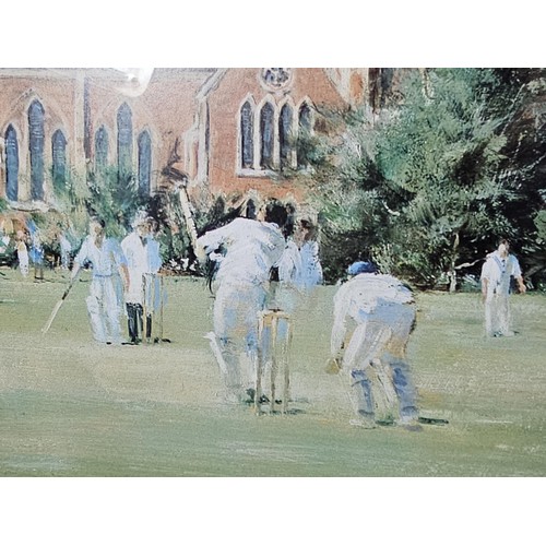 87 - Large framed and glazed limited edition print of Cricketers at Shrewsbury number 540 of 1000, the pr... 