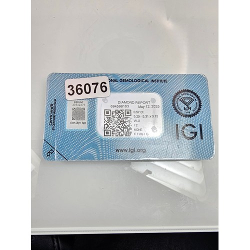 396 - A 0.57ct natural round brilliant round diamond gemstone with full diamond report by IGI. The diamond... 