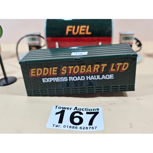 167 - A small collection of Eddie Stobart diecast vehicles to include a curtain side lorry with spare curt... 