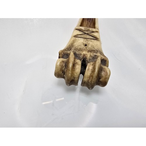 281 - A rare and interesting antique carved antler rope working tool fid or Marlinespike. The handle model... 