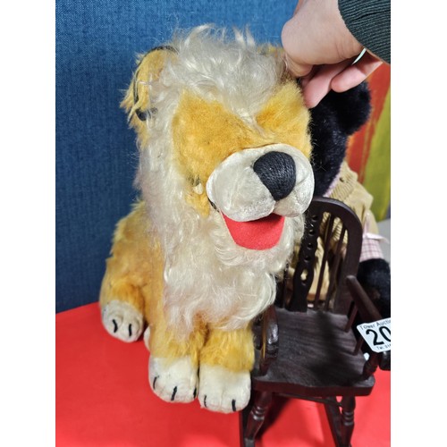 206 - A selection of soft toys A Merry Thought original lion plush teddy with the stamp to the base along ... 