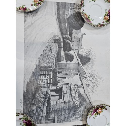 219 - A good quality wooden wine box for Chateau Bonalgue containing a quantity of limited edition prints ... 