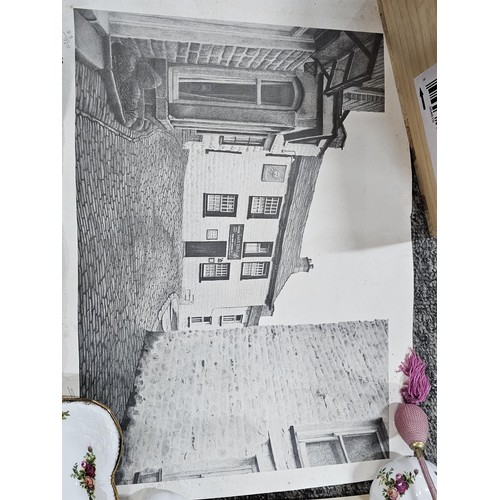 219 - A good quality wooden wine box for Chateau Bonalgue containing a quantity of limited edition prints ... 