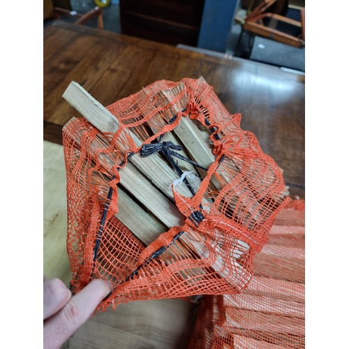 481 - Quantity of  5x bags of kindling wood morning sticks in carrot bags, all full of seasoned wood, each... 