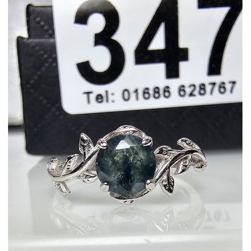 347 - A brand new pretty 925 Silver gemstone ring set with a natural moss agate gemstone which has a natur... 