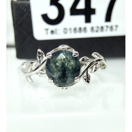 347 - A brand new pretty 925 Silver gemstone ring set with a natural moss agate gemstone which has a natur... 