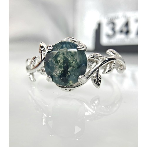 347 - A brand new pretty 925 Silver gemstone ring set with a natural moss agate gemstone which has a natur... 
