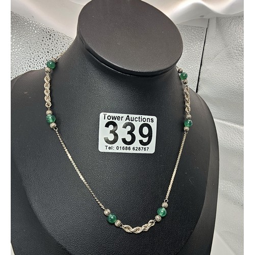 339 - 2x 925 Silver necklaces to include an interesting silver necklace with an middle eastern design feat... 