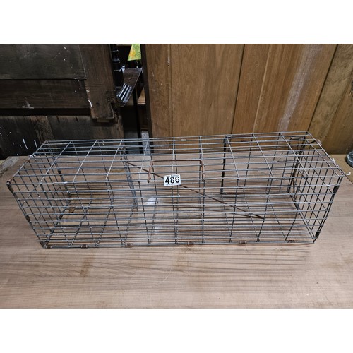 486 - Vintage good quality well used humane squirrel cage in good order with carrying handle and quick rel... 