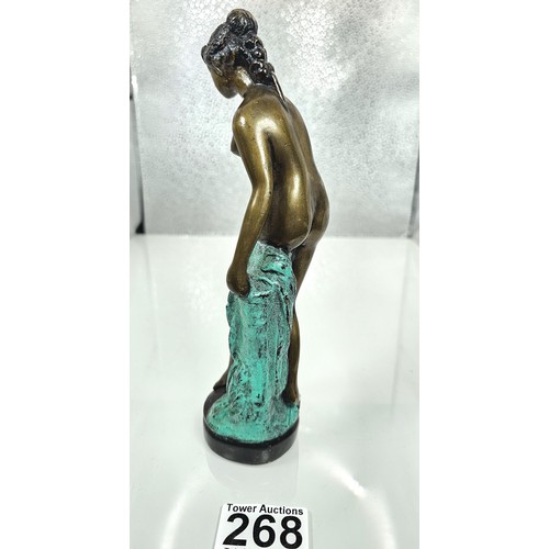 268 - A good solid bronze vintage figure of a classical nude lady holding a robe, the figure appears unsig... 