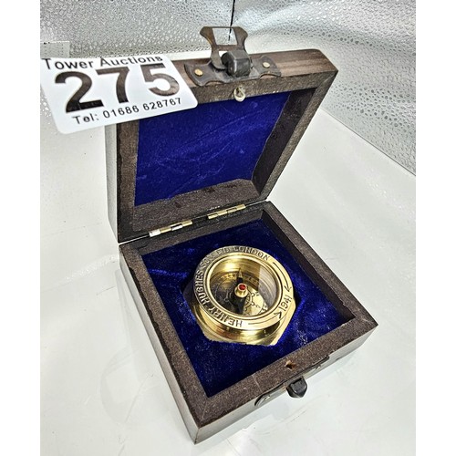 275 - A good modern brass reproduction compass marked Henry Hughes son ltd London 1941, the back is marked... 