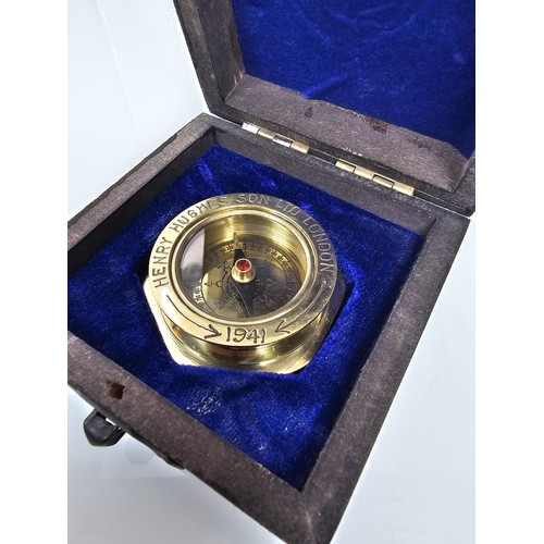 275 - A good modern brass reproduction compass marked Henry Hughes son ltd London 1941, the back is marked... 