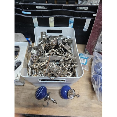 496 - Box containing a quantity of shed odds to include a left hand side convex anti-dazzel car door mirro... 