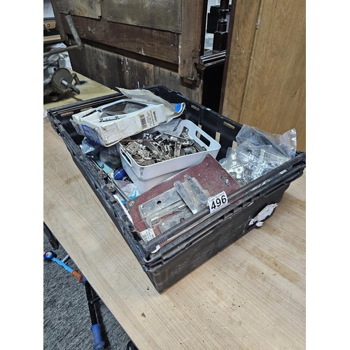 496 - Box containing a quantity of shed odds to include a left hand side convex anti-dazzel car door mirro... 