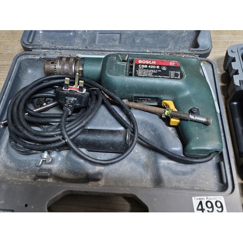 499 - 2x cased electric power tools to include a Bosch CSB 420-E 420W Hammer drill along with Performance ... 