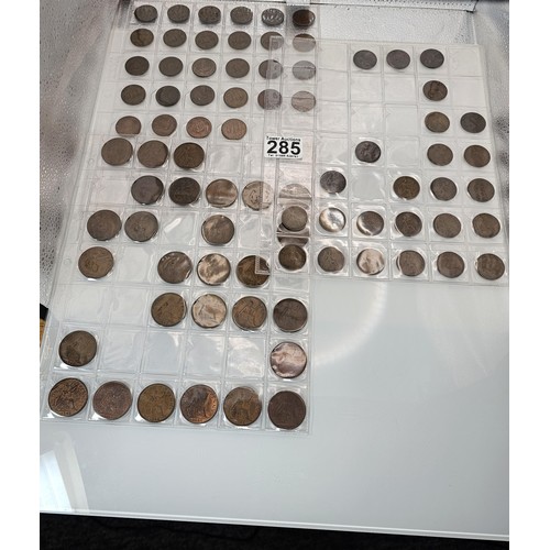 285 - A coin album containing a large quantity of Victorian and later copper one penny coins and half penn... 