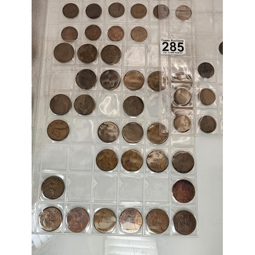 285 - A coin album containing a large quantity of Victorian and later copper one penny coins and half penn... 
