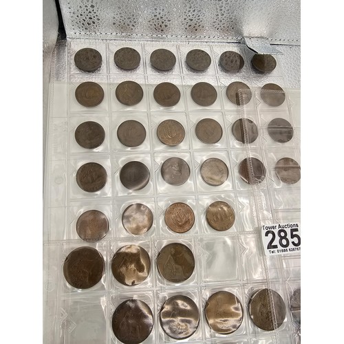 285 - A coin album containing a large quantity of Victorian and later copper one penny coins and half penn... 