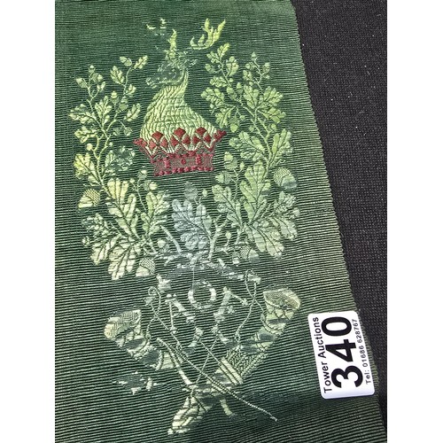 455 - A senior officers ceremonial sash of ribbed green moire silk prominently applied with genuine gold b... 