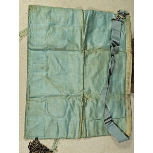 454 - A collection of good vintage Masonic related items to include a Masonic apron, 2x Masonic metal tass... 