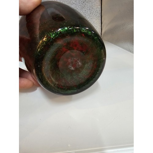 432 - A good quality heavy Italian art glass vase, very likely Murano with bulbous body and flared neck, r... 