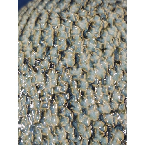 457 - 2 good large Denby bracken pattern vases having a textured design, both are in a green matching glaz... 