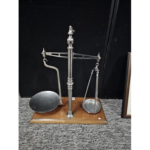 442 - A very large and impressive set of balance scales. standing approx 53cm high and 46cm wide, stamped ... 
