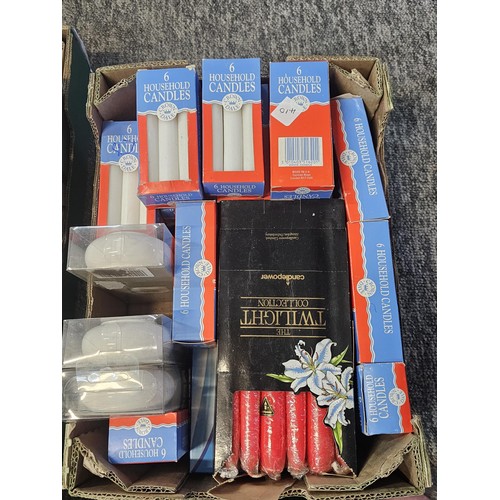 6 - Two boxes containing a large quantity of boxed as new candles and a quantity of boxed as new candle ... 