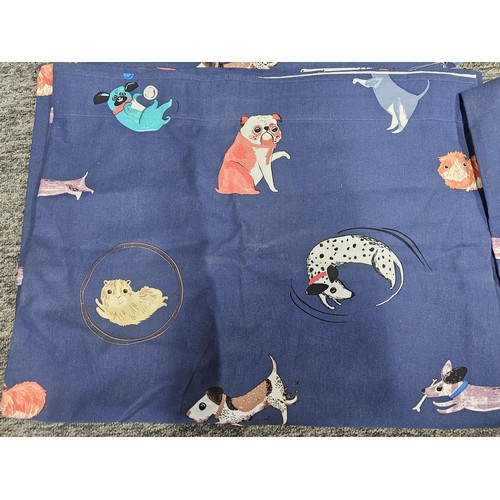 39 - A collection of 3x pairs of Laura Ashley curtains to include a blue dog pattern pair, a light blue p... 