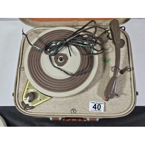 40 - A cased vintage Fidelity record player 4 speed complete with carry case, no plug fitted.
