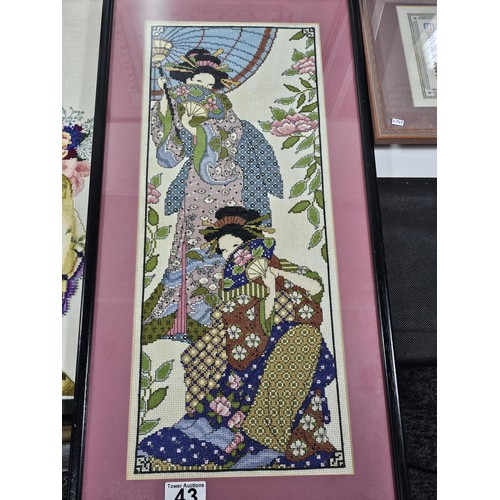 43 - A collection of 6x good quality hand made tapestry and needlework pictures to include a Harth and sh... 