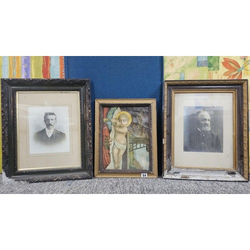95 - A collection of 3x pictures to include 2x antique photographs of two gentlemen, one appears to be bl... 